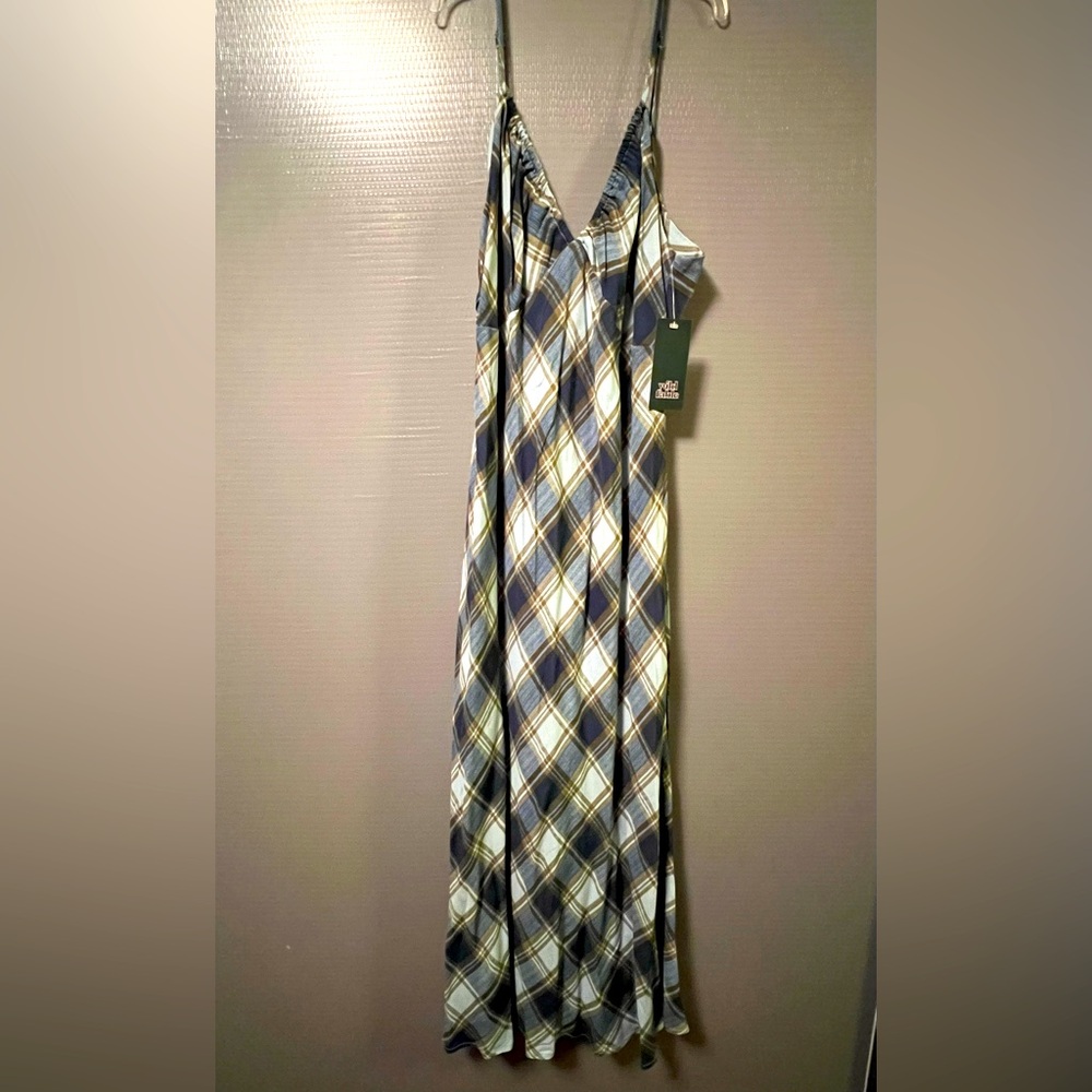 Wild Fable (Target 🎯Brand) Tie-Back Midi Green & Blue Plaid Dress